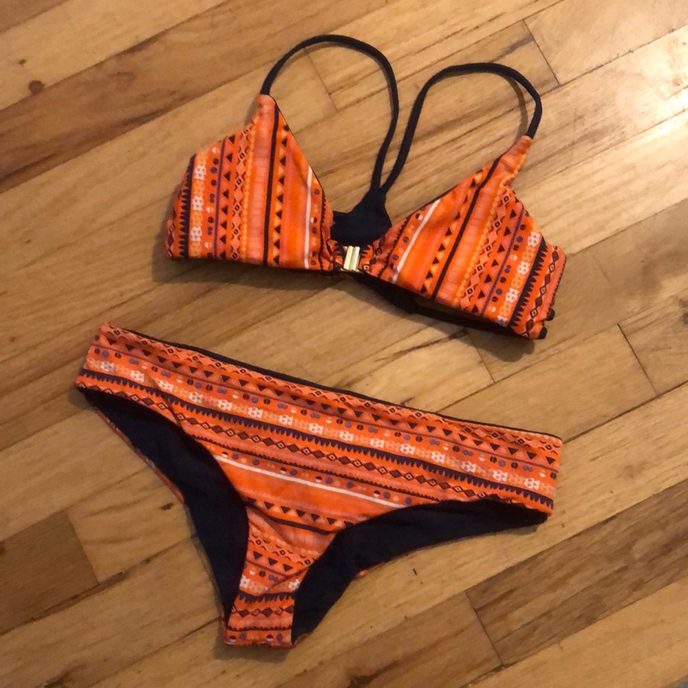 S and XS Khongboon orange & navy blue bikini